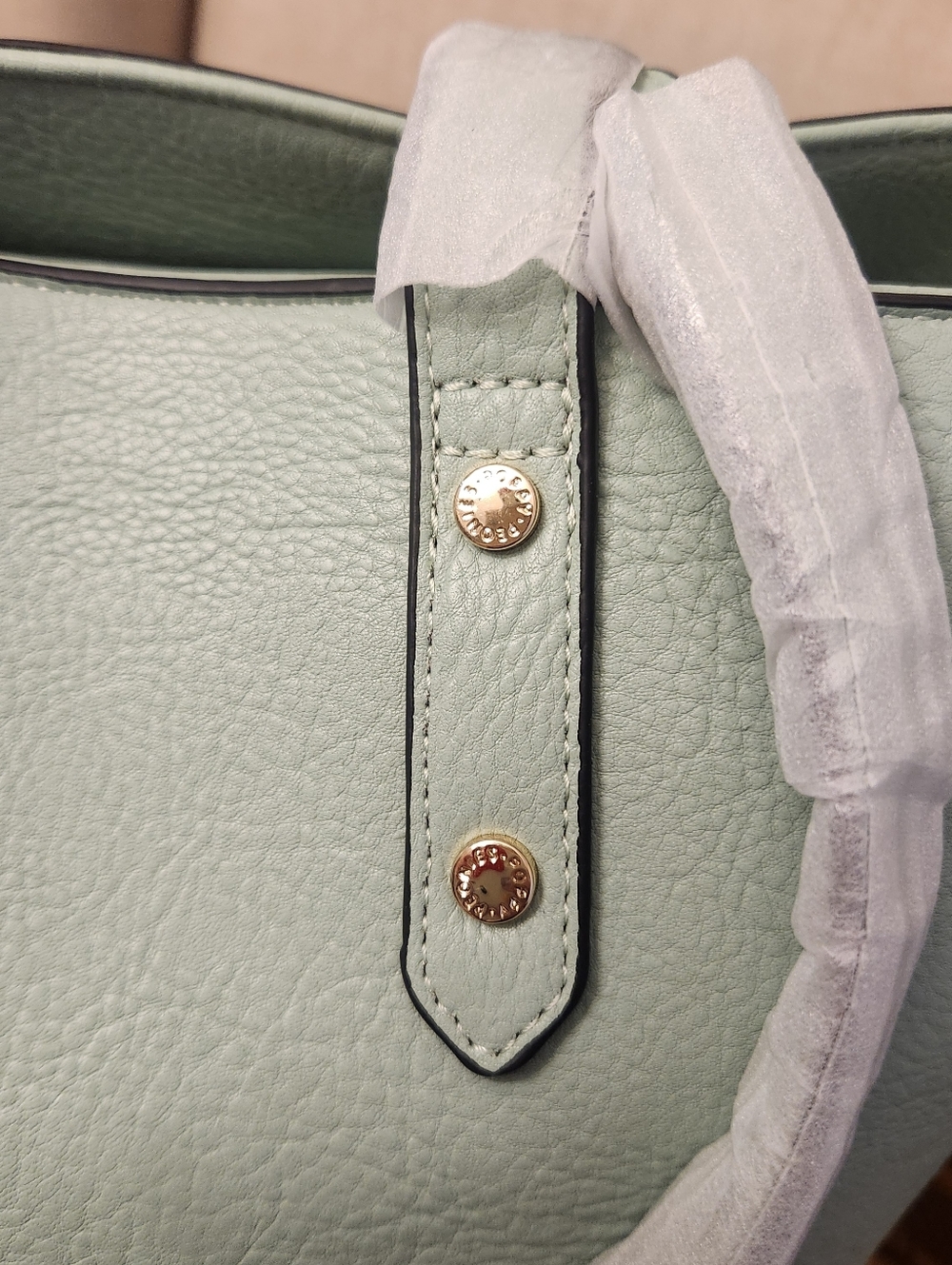 Poppy & Peonies Mint Green Pebbled Tote with Gold Hardware - Picture 4 of 16